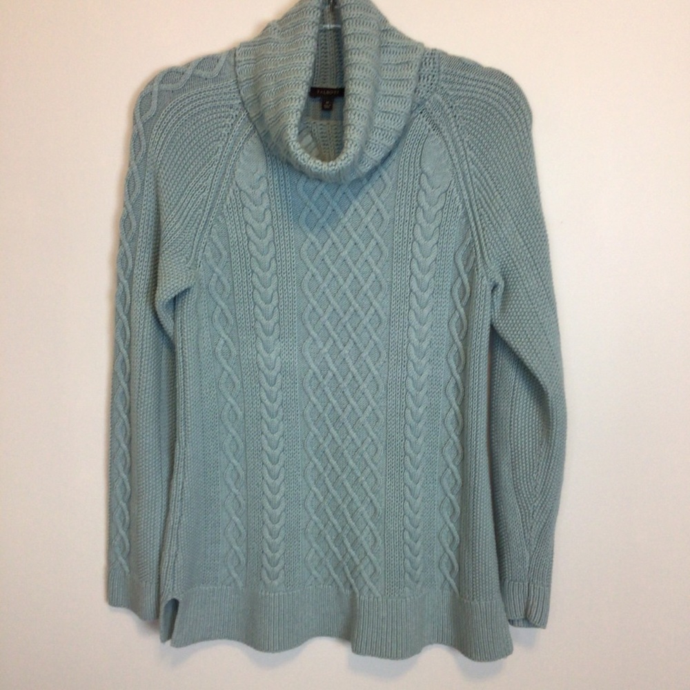 Talbots, Sz M, Pale Blue cowl neck, cable knit